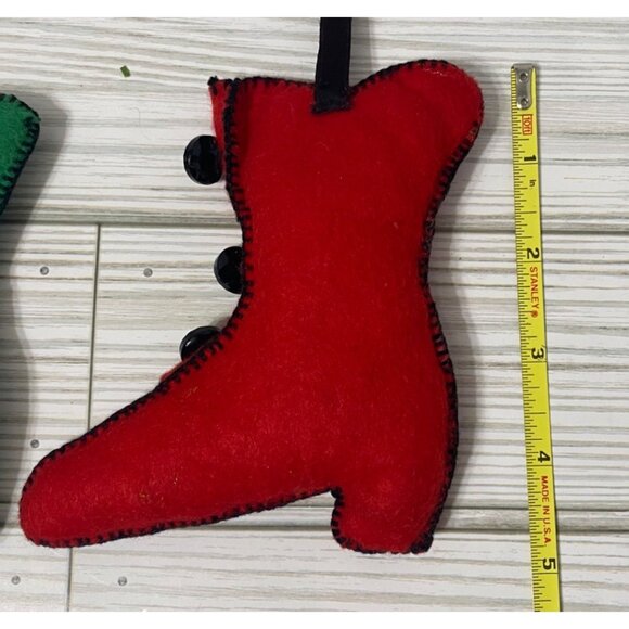 Handmade Felt Boot Christmas Ornaments with Buttons Set Of 2 Green & Red - Picture 5 of 5